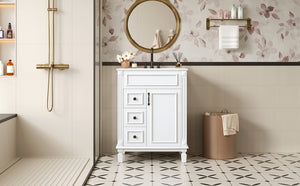 English Elm 24" Bathroom Vanity With Ceramic Sink - Elegant Modern Design, 2 Soft-Close Drawers, Adjustable Shelf N710P318990K