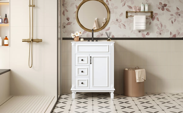 English Elm 24" Bathroom Vanity With Ceramic Sink - Elegant Modern Design, 2 Soft-Close Drawers, Adjustable Shelf N710P318990K
