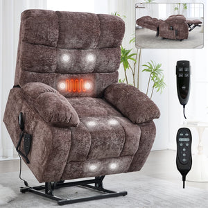 English Elm Lift Power Recliner Chenille Chair Dual Motor Massage Heat 350 Lb Capacity Living Room Brown W3224P288620