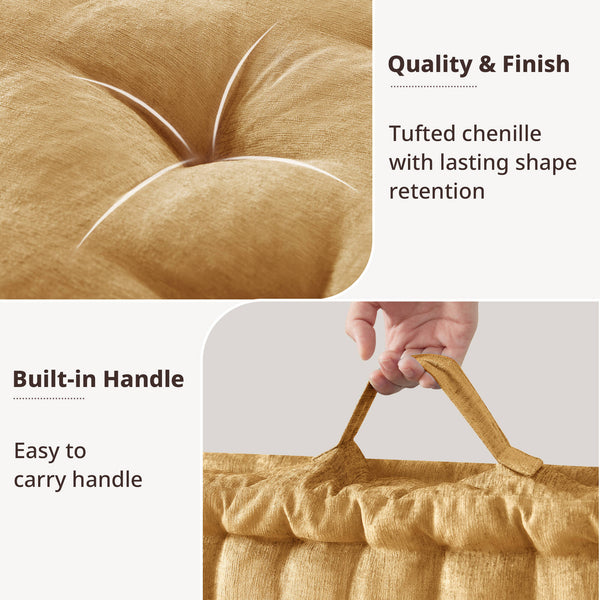 English Elm 1- Piece Tufted Chenille Floor Cushion with Scalloped Edge for Bohemian Living Spaces Yellow B035P482972