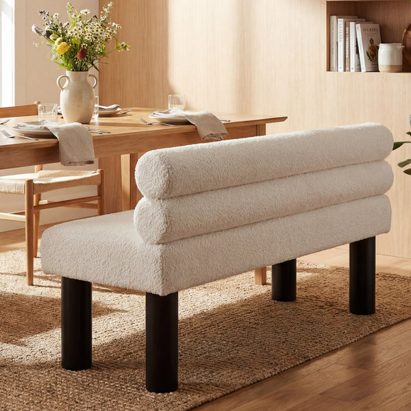 English Elm Upholstered Dining and Entryway Bench with Rubberwood Legs Padded Seat 300 Lb Capacity Beige,Black N779P371712A