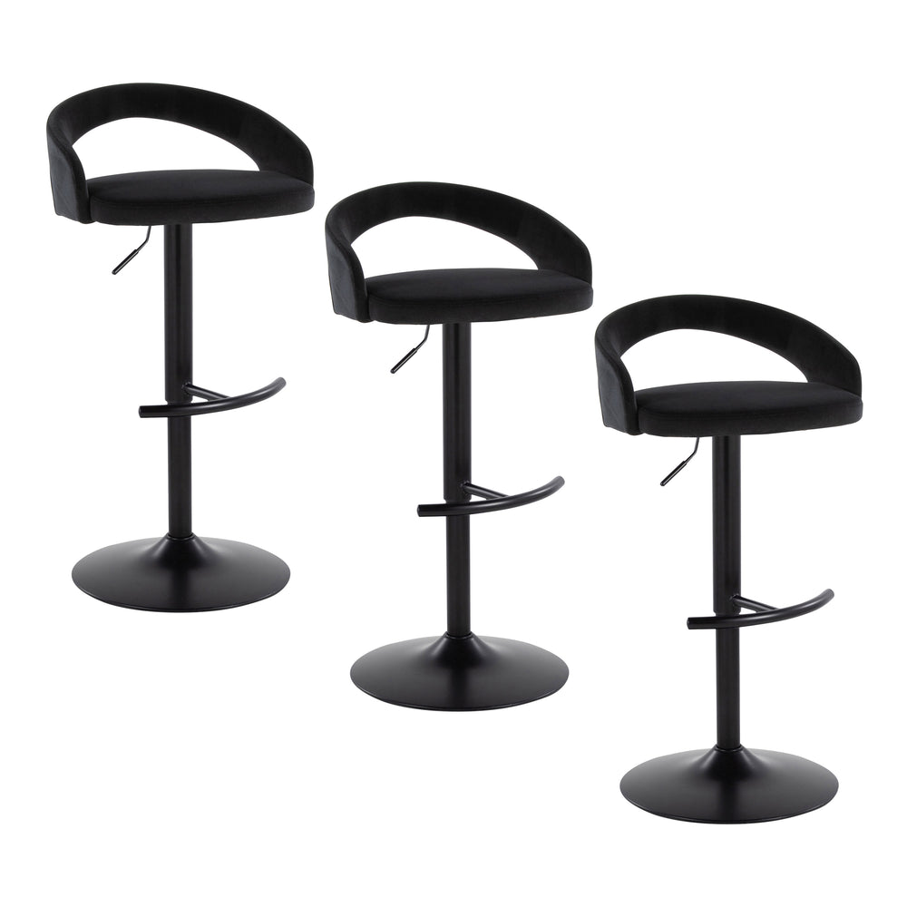 English Elm Adjustable Velvet Swivel Barstools with Matte Black Base for Kitchen or Home Bar Set of 3 B202S02051