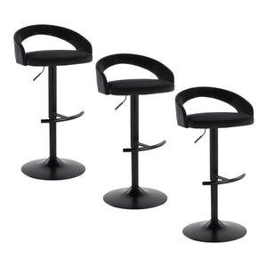 English Elm Adjustable Velvet Swivel Barstools with Matte Black Base for Kitchen or Home Bar Set of 3 B202S02051