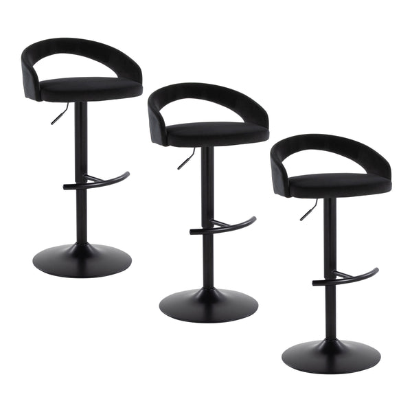 English Elm Adjustable Velvet Swivel Barstools with Matte Black Base for Kitchen or Home Bar Set of 3 B202S02051