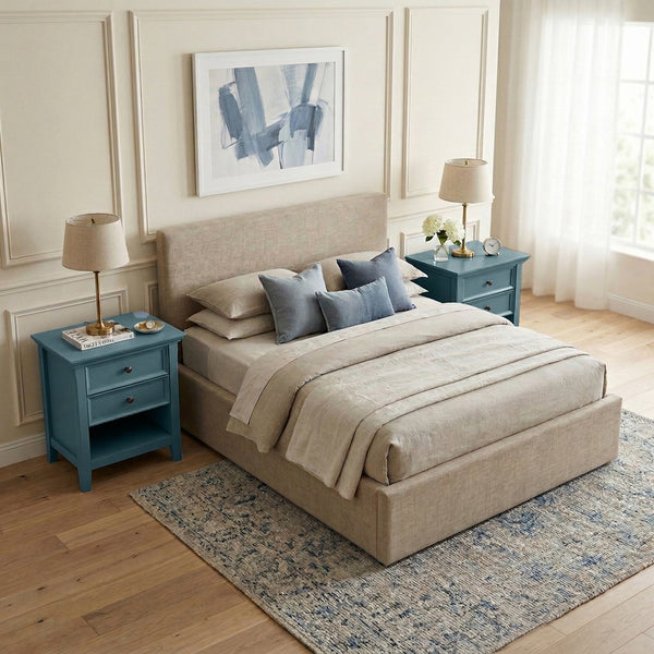 English Elm Amherst French Blue Solid Wood Nightstand with Open Shelf and Bronze Hardware B136P488703