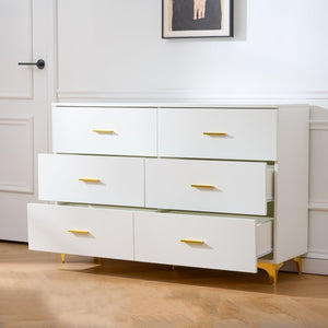 English Elm Six Drawer Elegant White Locker With Gold Accents And Triangular Legs For Modern Stylish Storage W3871P368993-GIGA