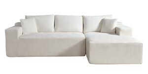 English Elm 2-Piece Convertible Corduroy L-Shaped Sectional Sofa With Pillows - Modular Beige Couch For Modern Living B2735P384511