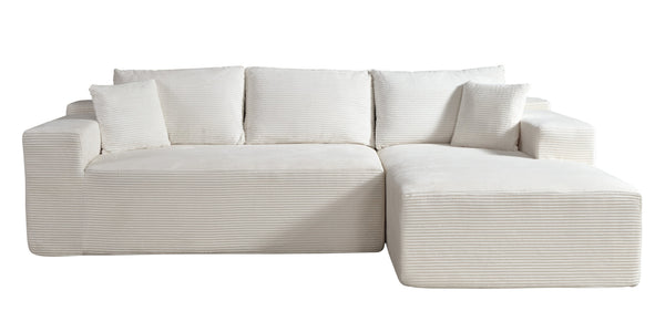 English Elm 2-Piece Convertible Corduroy L-Shaped Sectional Sofa With Pillows - Modular Beige Couch For Modern Living B2735P384511