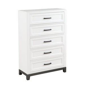 English Elm White Five Drawer Chest Solid Wood Farmhouse Bedroom Storage with Bar Pulls B011P270969