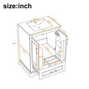 English Elm 24"Bathroom Modern Vanity with Ceramic Sink, Solid Wood Frame, Soft-Close Doors & Smart Storage System Black N729P321378B