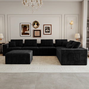 English Elm 141.73*106.3"modular Sectional Sofa 7 Piece Corduroy Upholstered Living Room Couch Set W3819S00144