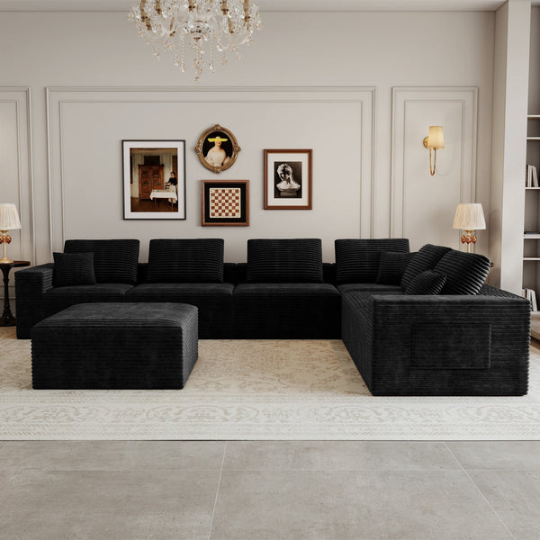 English Elm 141.73*106.3"modular Sectional Sofa 7 Piece Corduroy Upholstered Living Room Couch Set W3819S00144