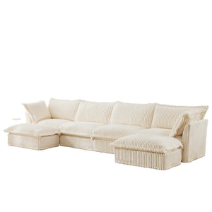 English Elm Slipcovered U-Shape Sectional Sofa - Luxurious Cream Corduroy Couch With Washable Covers & Pillows W3041S00026-GIGA