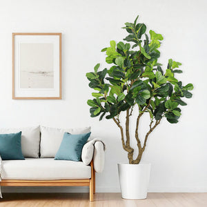 English Elm 7ft Artificial Banyan Silk Leaf Tree Freestanding Potted Faux Greenery for Home Office W2945P359511