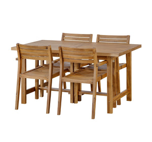 English Elm U_style Solid Acacia Wood Outdoor Dining Set Seats Four with Umbrella Hole Patio Natural WY000477AAO