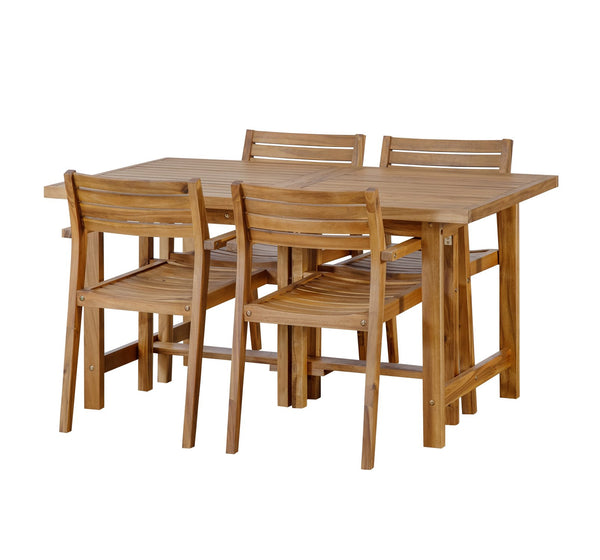 English Elm U_style Solid Acacia Wood Outdoor Dining Set Seats Four with Umbrella Hole Patio Natural WY000477AAO