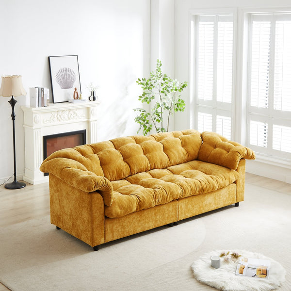 English Elm 99.2" Chenille Modern Deep Seat Sofa with Cloud-Like Cushioning, Zippered Arm Pads & Solid Wood Frame Yellow W1193S00151