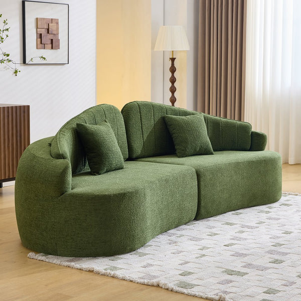 English Elm Curved Four Seat Chenille Sofa with Removable Backrest for Retro Apartment Living Green W3612S00042