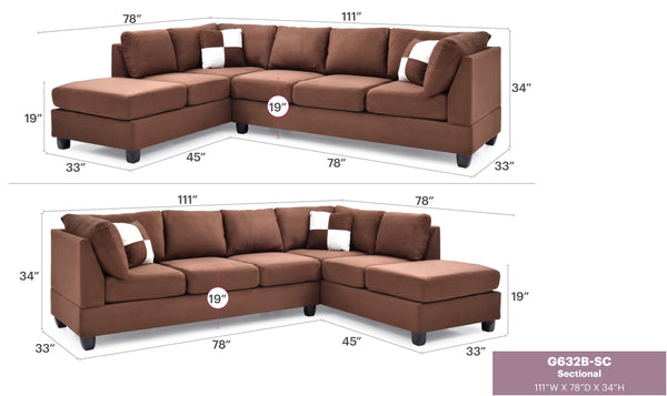 English Elm Malone G632B-Sc Sectional In Rich Chocolate - Cozy, Reversible Chaise For Versatile Living Spaces B078S00059
