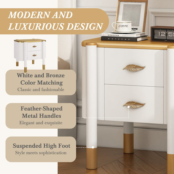 English Elm Contemporary Two Drawer Nightstand Curved Profile Feather Handles Exposed Legs Bedroom White N761P285711W