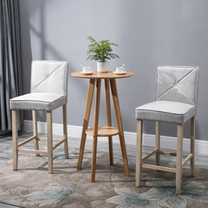 English Elm HOMCOM Upholstered Bar Stools Set of 2 with Backrest and Solid Wood Legs, Beige, Stylish Comfort W2225P217136
