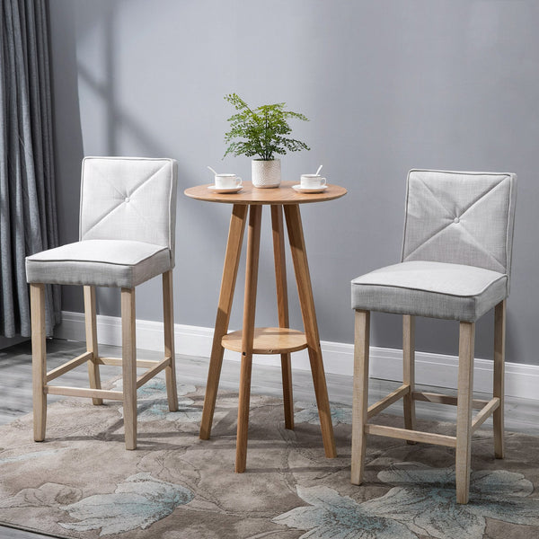 English Elm HOMCOM Upholstered Bar Stools Set of 2 with Backrest and Solid Wood Legs, Beige, Stylish Comfort W2225P217136