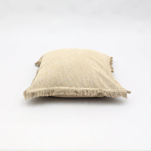 English Elm Stonewashed Linen Throw Pillow - Artisan Handworked Edges & Fringe, 22" X 22" - Boho Chic Accent B346P321243-GIGA