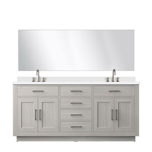 English Elm White Oak Double Bath Vanity Set With Cultured Marble Top, 70-Inch Mirror & Chrome Faucets Included B2731S01700-GIGA