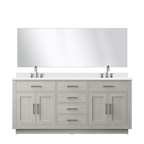 English Elm White Oak Double Bath Vanity Set With Cultured Marble Top, 70-Inch Mirror & Chrome Faucets Included B2731S01700-GIGA