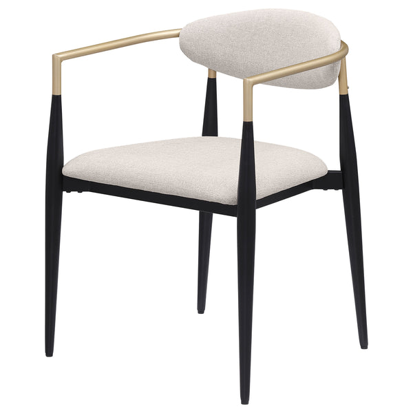 English Elm Mistra Two-Tone Beige Fabric Dining Arm Chair Set of 2 — Black Base, Hand-Painted Gold Arms, Sleek Comfort B062P299814