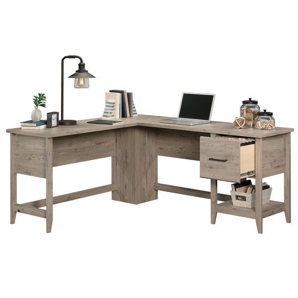 English Elm L-Shaped Desk In Warm Brown Finish - Spacious Workspace, Stylish Design, Perfect For Home Offices & More! B356P402638