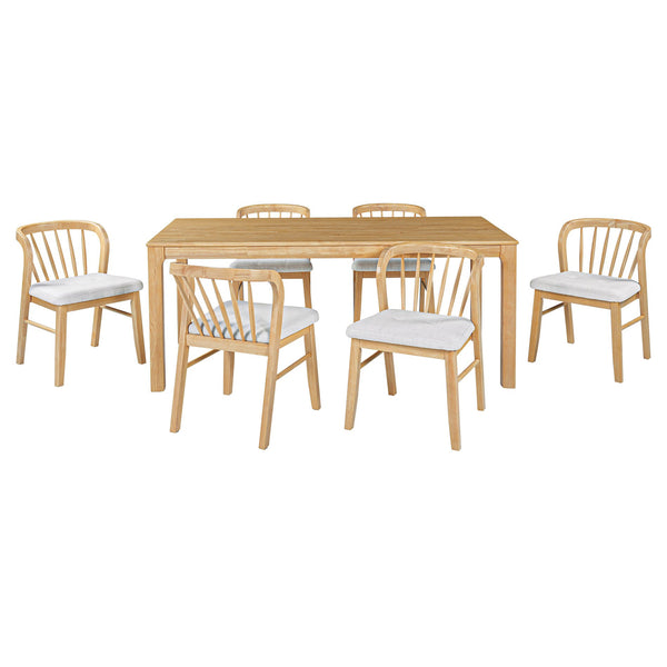 English Elm Solid Rubberwood Dining Table Thick Slab Top Seats 8 Modern Farmhouse Kitchen Natural N768P427476N