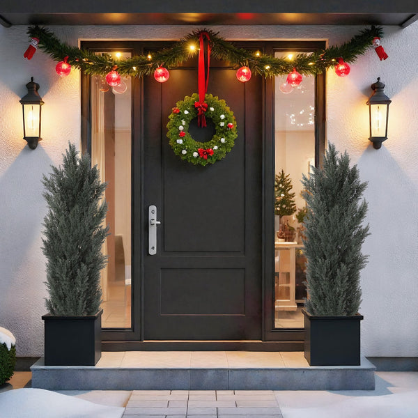 English Elm 5ft Faux Cypress Trees Set of 2 Realistic Tall Greenery for Entryway or Patio W2945P322200
