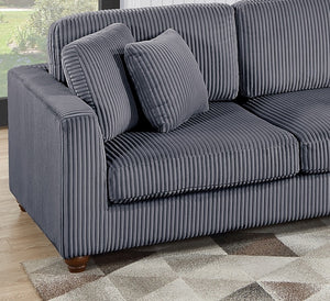 English Elm Contemporary 3pc Sectional Set with USB Charging, Corduroy Upholstery, Storage Ottoman & Pillows Dark Gray 69 L x 40 W x 23 H B011S01282