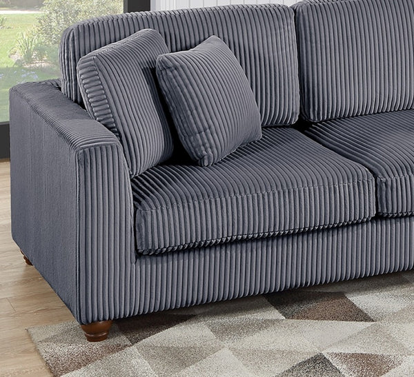 English Elm Contemporary 3pc Sectional Set with USB Charging, Corduroy Upholstery, Storage Ottoman & Pillows Dark Gray 69 L x 40 W x 23 H B011S01282