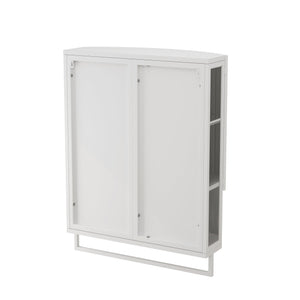 English Elm 23.62" Iron Arched Glass Wardrobe with Shatterproof Mirror, Double-Layer Storage & Towel Rack W757P314595