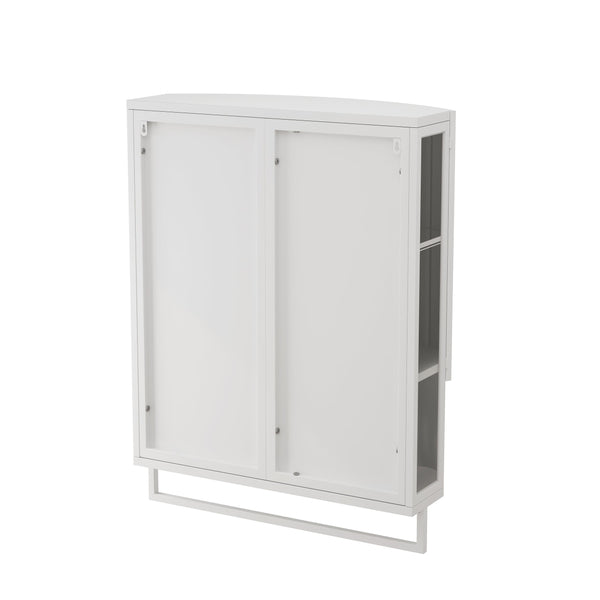 English Elm 23.62" Iron Arched Glass Wardrobe with Shatterproof Mirror, Double-Layer Storage & Towel Rack W757P314595