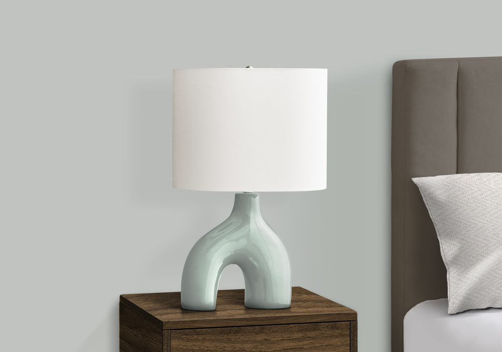 English Elm Lighting, Sculptural Arch Ceramic Table Lamp Matte Black Base Ivory Fabric Shade Modern B2710P461830