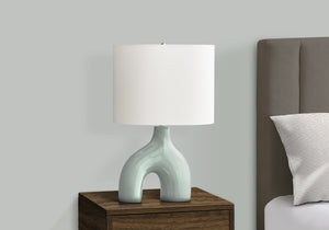 English Elm Lighting, Sculptural Arch Ceramic Table Lamp Matte Black Base Ivory Fabric Shade Modern B2710P461830