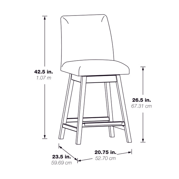 OSP Home Furnishings Finley 26” Swivel Counter Stool  - Set of 2 Charcoal/Med Oak