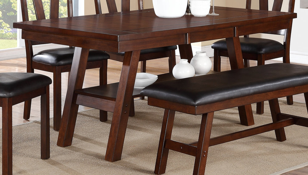 English Elm Dining Set Six Piece Walnut Rubberwood Table Four Chairs Bench Transitional Room B011S00962