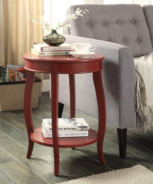 English Elm Aberta Red Finish Accent Table with Round Wooden Top, Cabriole Legs & Open Bottom Shelf, 40lb Limit B2726P281457