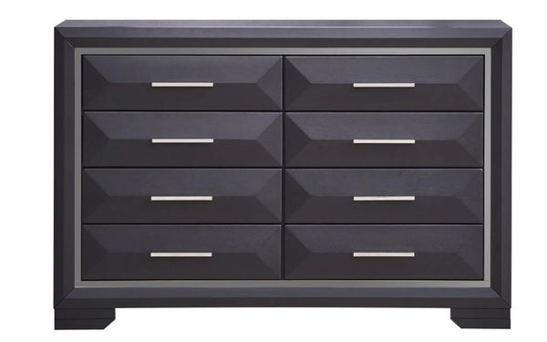 English Elm Liverpool King Bed with Bevel Panel Headboard, Matte Finish, Brushed Steel Accents & Storage Drawers Black 42 L x 62 W x 19 H B078P285485