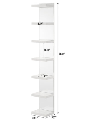 English Elm 1pc Glam White Open Shelving Rack with Mirrored Back - Tall 74.8" Modern Display Shelf for Home Decor and Storage B011P284193