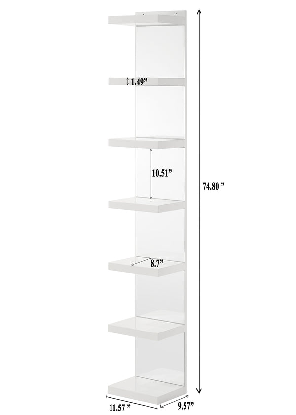 English Elm 1pc Glam White Open Shelving Rack with Mirrored Back - Tall 74.8" Modern Display Shelf for Home Decor and Storage B011P284193