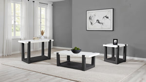 English Elm 1pc End Table with Faux Marble Top, Two-Tone Modern Accent Piece, 24” Square Stylish Living Room Black,White 28 L x 28 W x 14 H B2741P402817