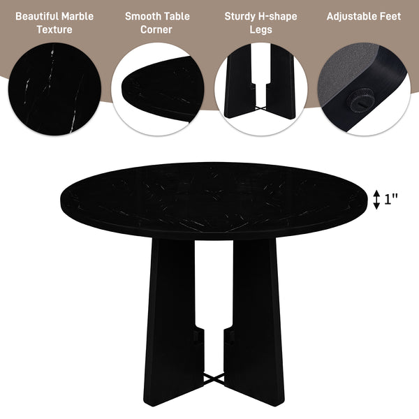 English Elm Round 43-Inch Faux Marble Dining Table for 4 — Mid-Century Modern Cafe Style, 350lb Capacity, Easy Assembly Black N752P245707B
