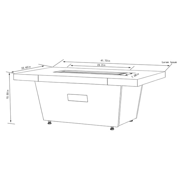 English Elm 42 Inch Gas Fire Pit Table 50,000 BTU Cement Grey Rectangle Patio Table with Lid, Grill, Volcanic Rock W853P368308