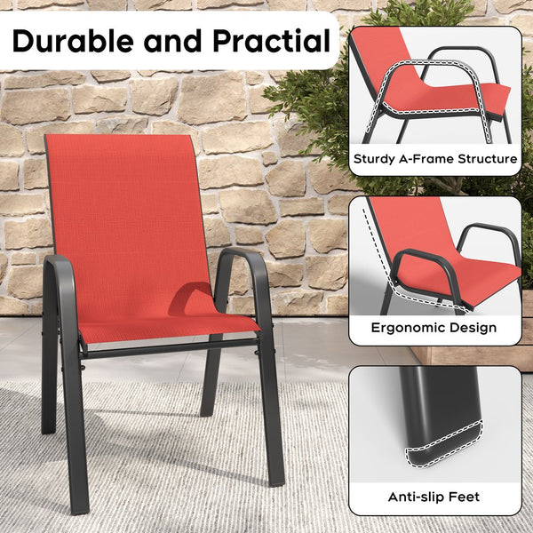 English Elm Outdoor Dining Chair Set of Four Teslin Fabric Powder Coated Frame Patio Seating Black+Red W3979P402399