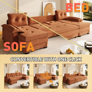 English Elm 109.5" Oversized U-shaped Sectional Sleeper Chenille Modular Sofa with Usb Ports Orange W1885S00440